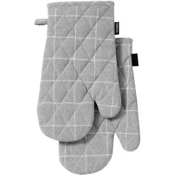 Ladelle Eco Check Grey 2pk Oven Mitt