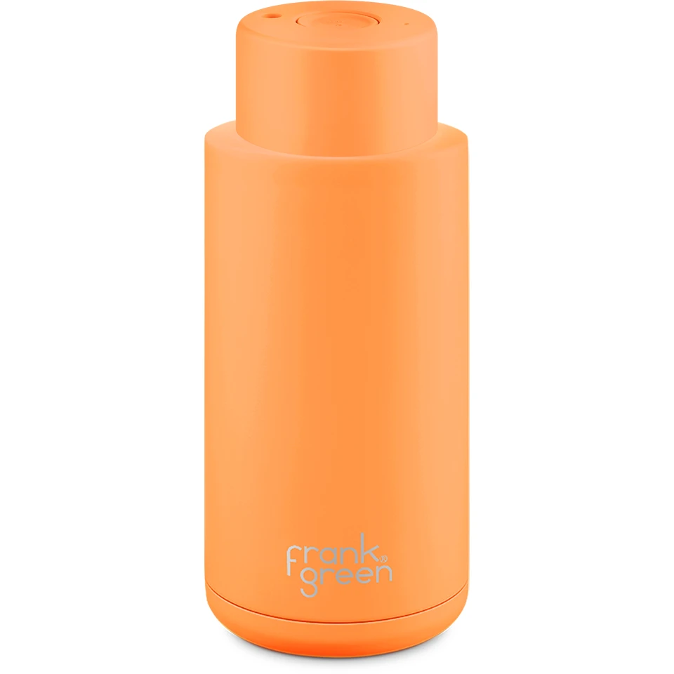 Frank Green Ultimate Ceramic Reusable Bottle Push Button Lid 34oz - Neon Orange Frank Green Ultimate Ceramic Reusable Bottle Push Button Lid 34oz - Neon Orange -Matchbox store Frank Green Ceramic 34oz Reusable Bottle Neon Orange
