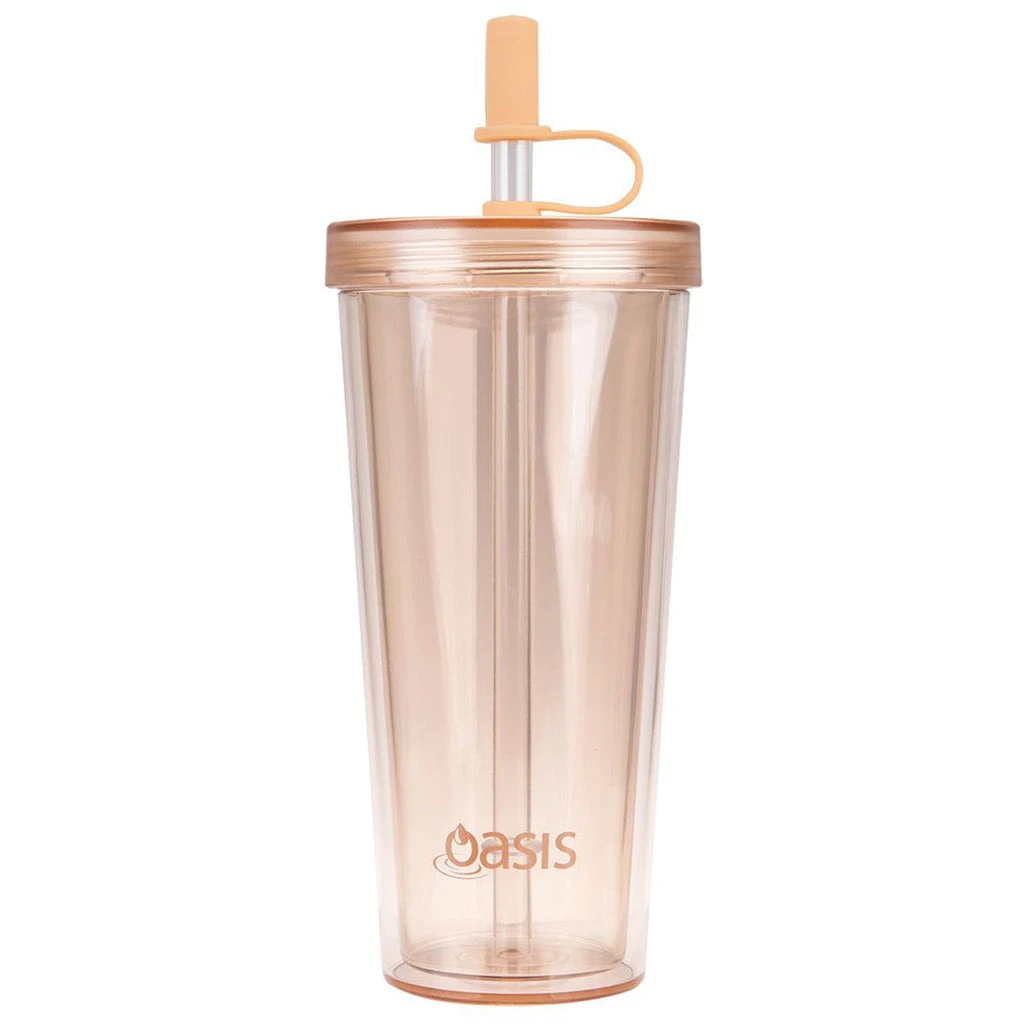 Oasis Double Wall Smoothie Tumbler With Straw 520ml Peach 3 Oasis Double Wall Smoothie Tumbler With Straw 520ml Peach
